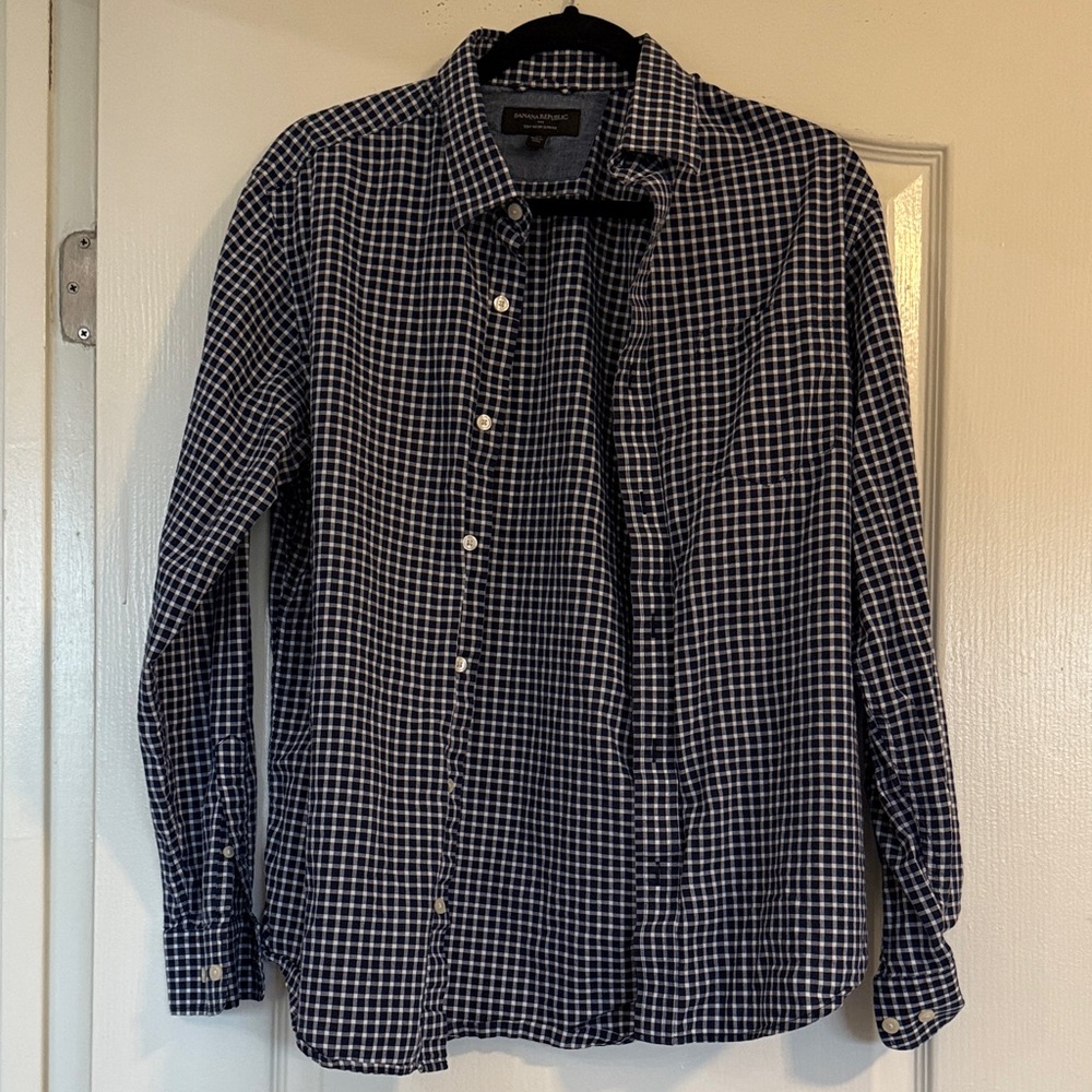 Banana Republic Navy and White Checkered Shirt